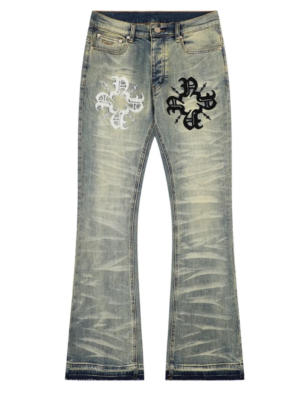 NOKWAL Classic Monogram Stacked Flare Blue Denim Size 30x33